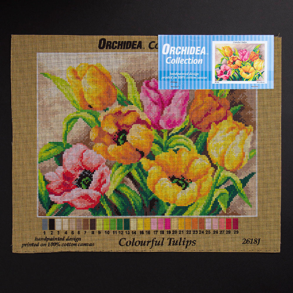 ORCHİDEA 30 x 40 cm Renkli Laleler Baskılı Goblen 2618J